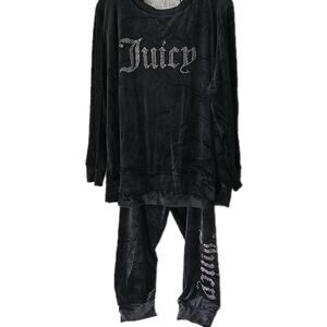 Juicy Couture Soft Velour Pajamas 2X Rhinestone Crew Jogger Lounge Athleisure